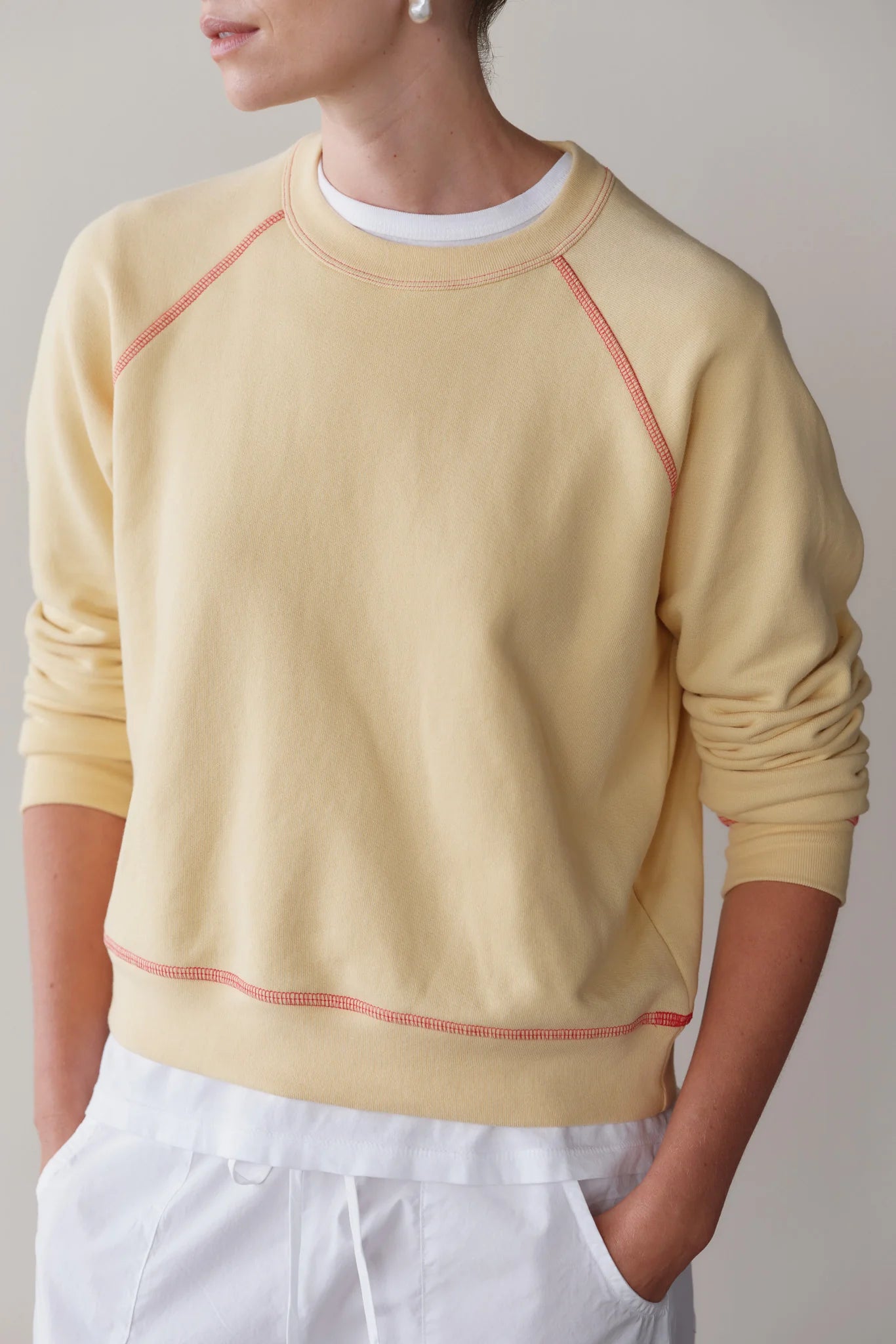 Eco-Terry Contrast Stitch Sweatshirt - Butter