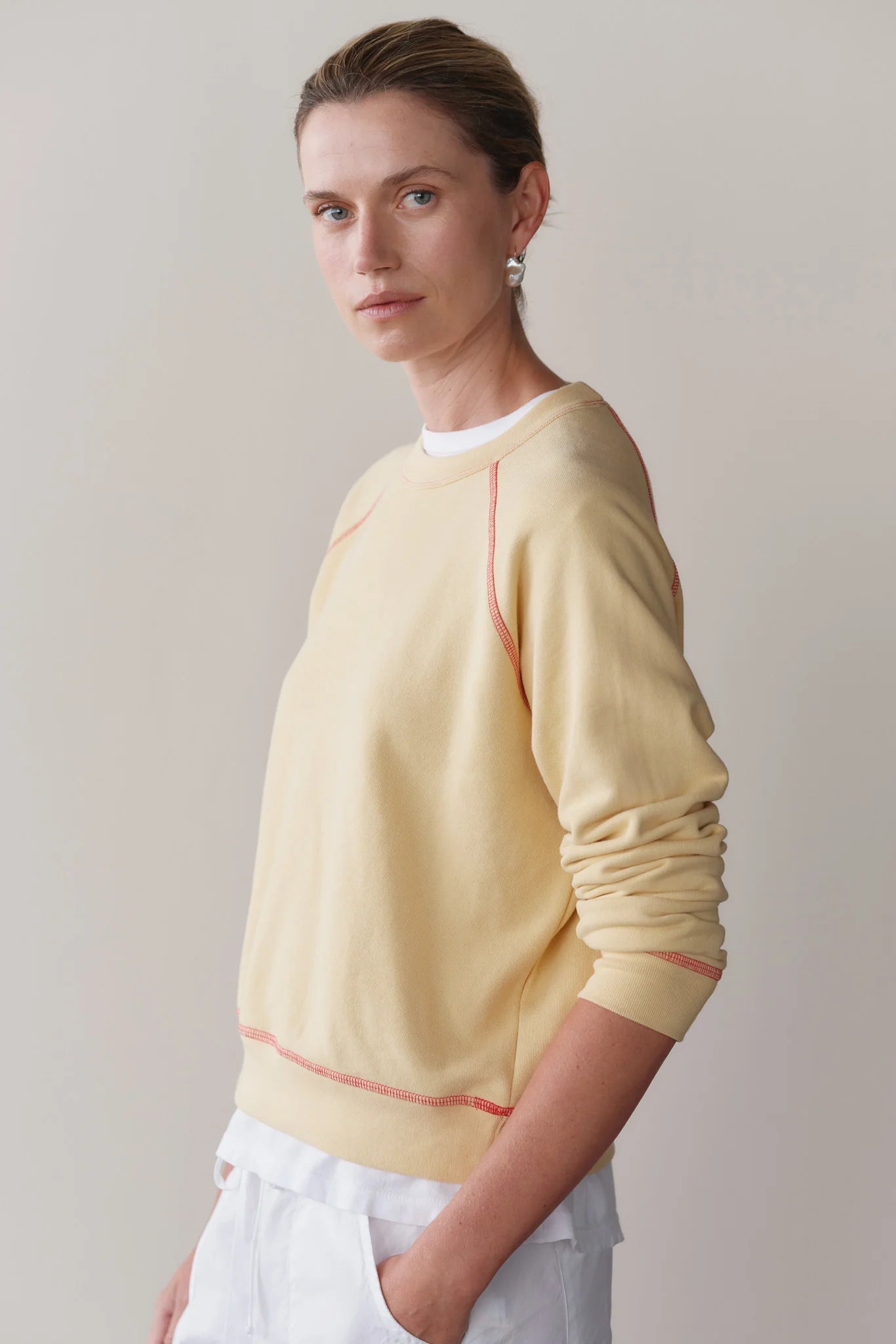 Eco-Terry Contrast Stitch Sweatshirt - Butter
