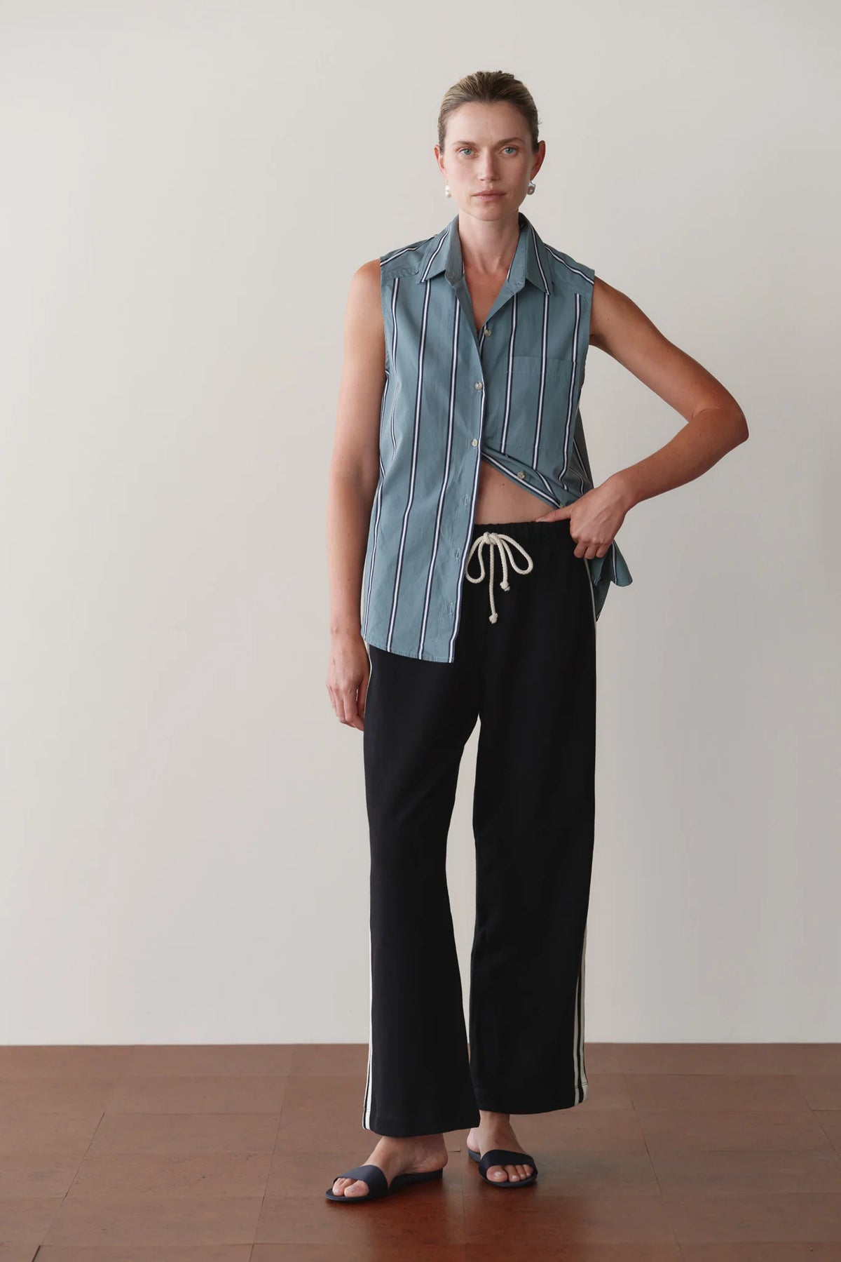 Eco-Terry Stripe Pant - Jet