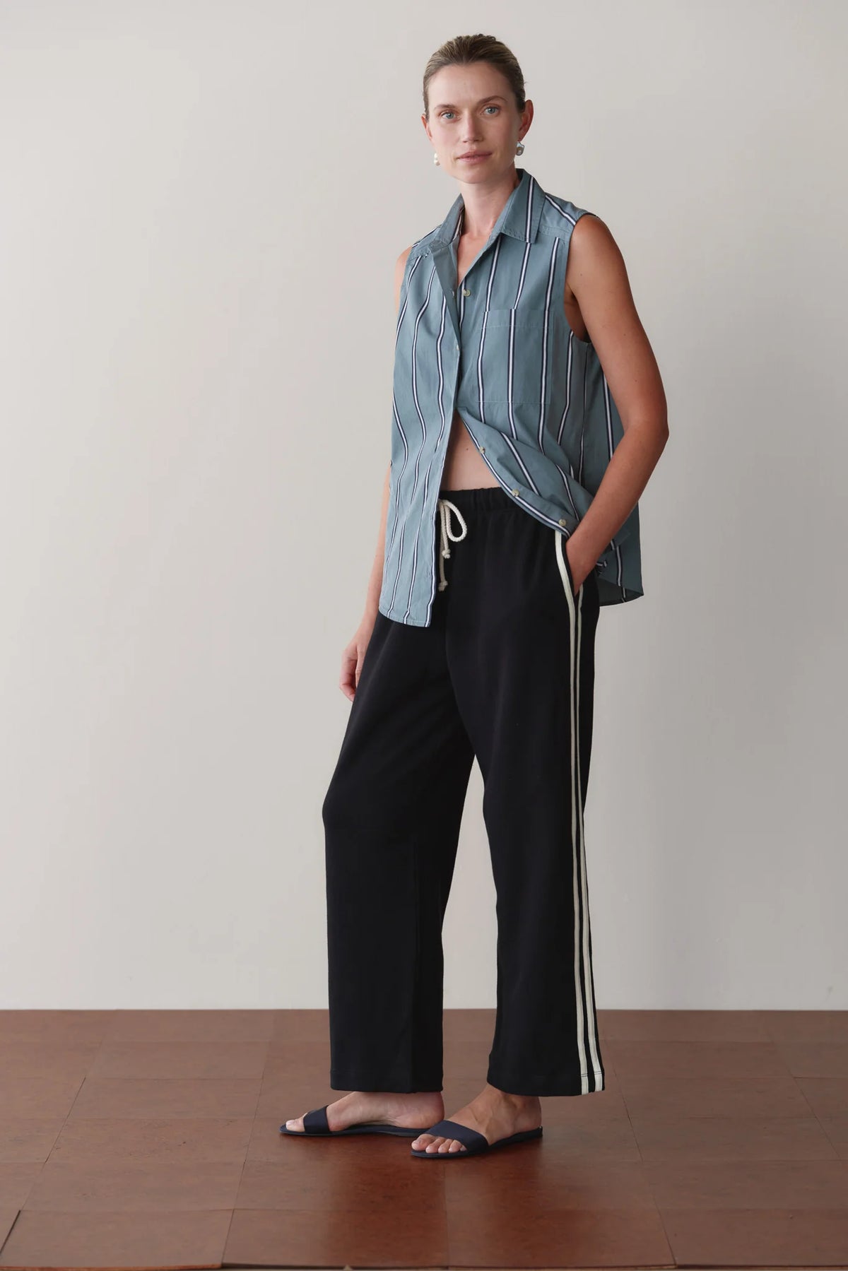 Eco-Terry Stripe Pant - Jet
