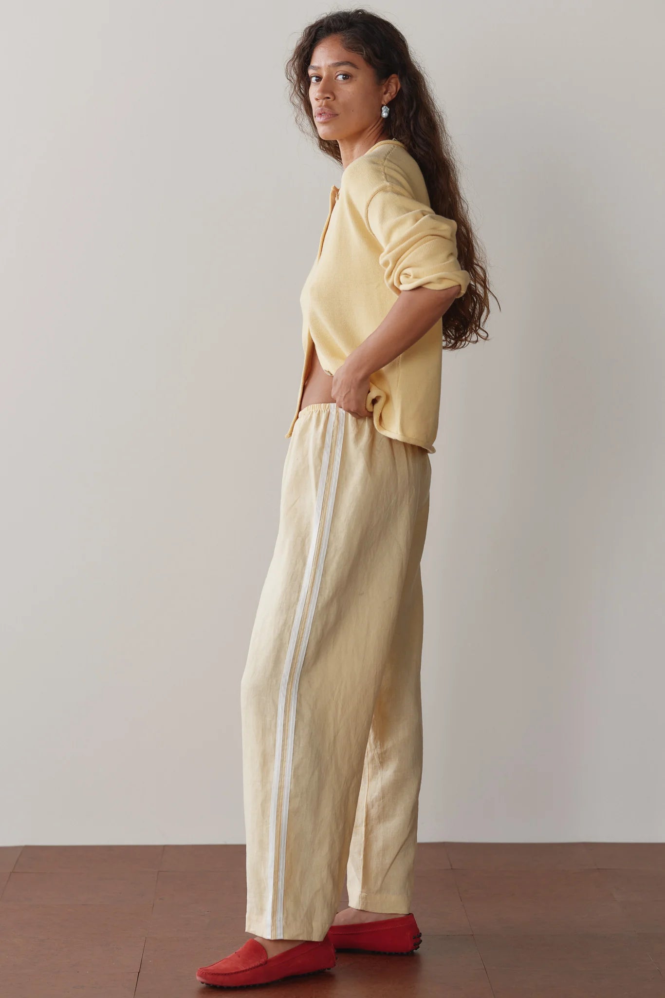 Linen Stripe Crop Pant - Butter