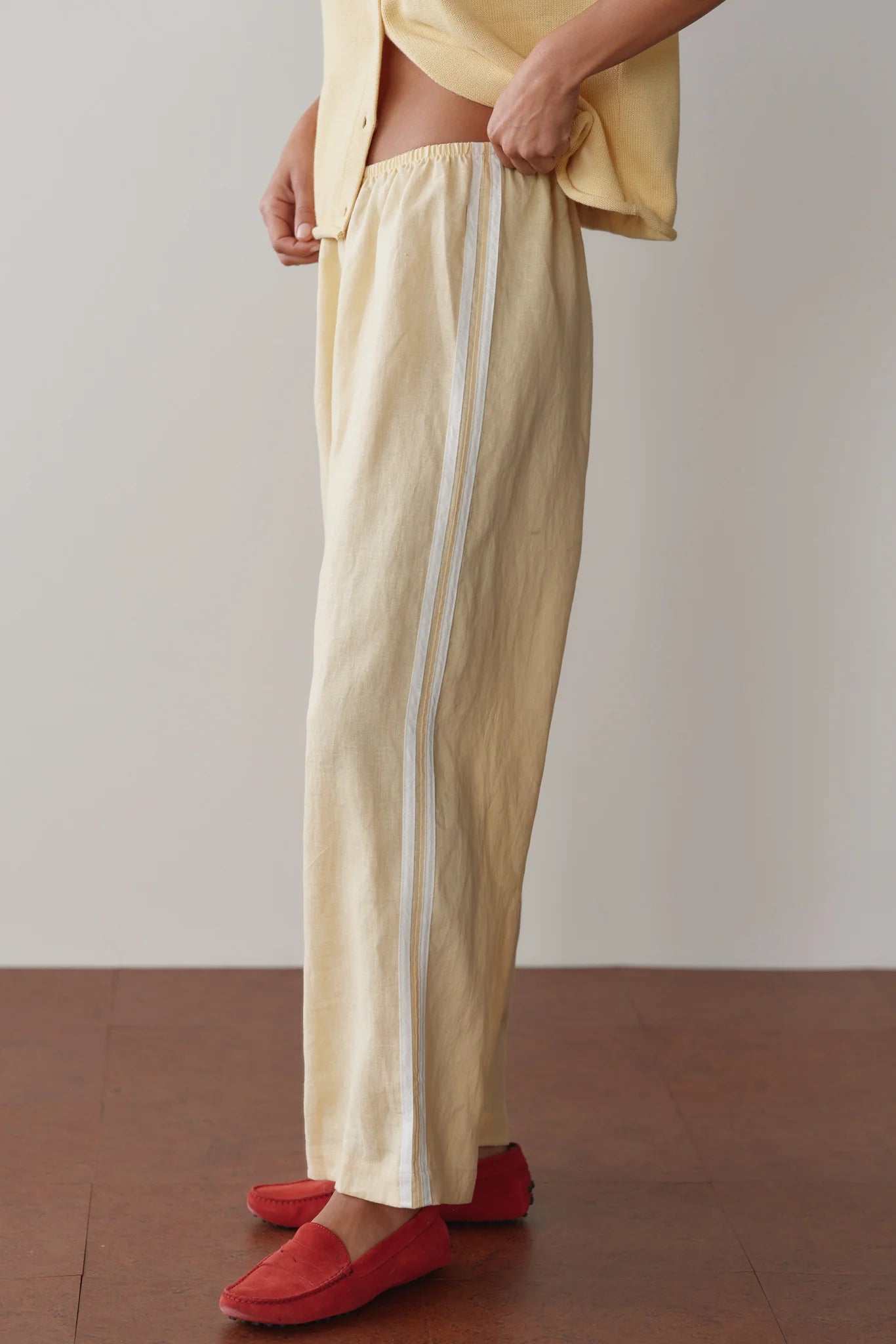 Linen Stripe Crop Pant - Butter