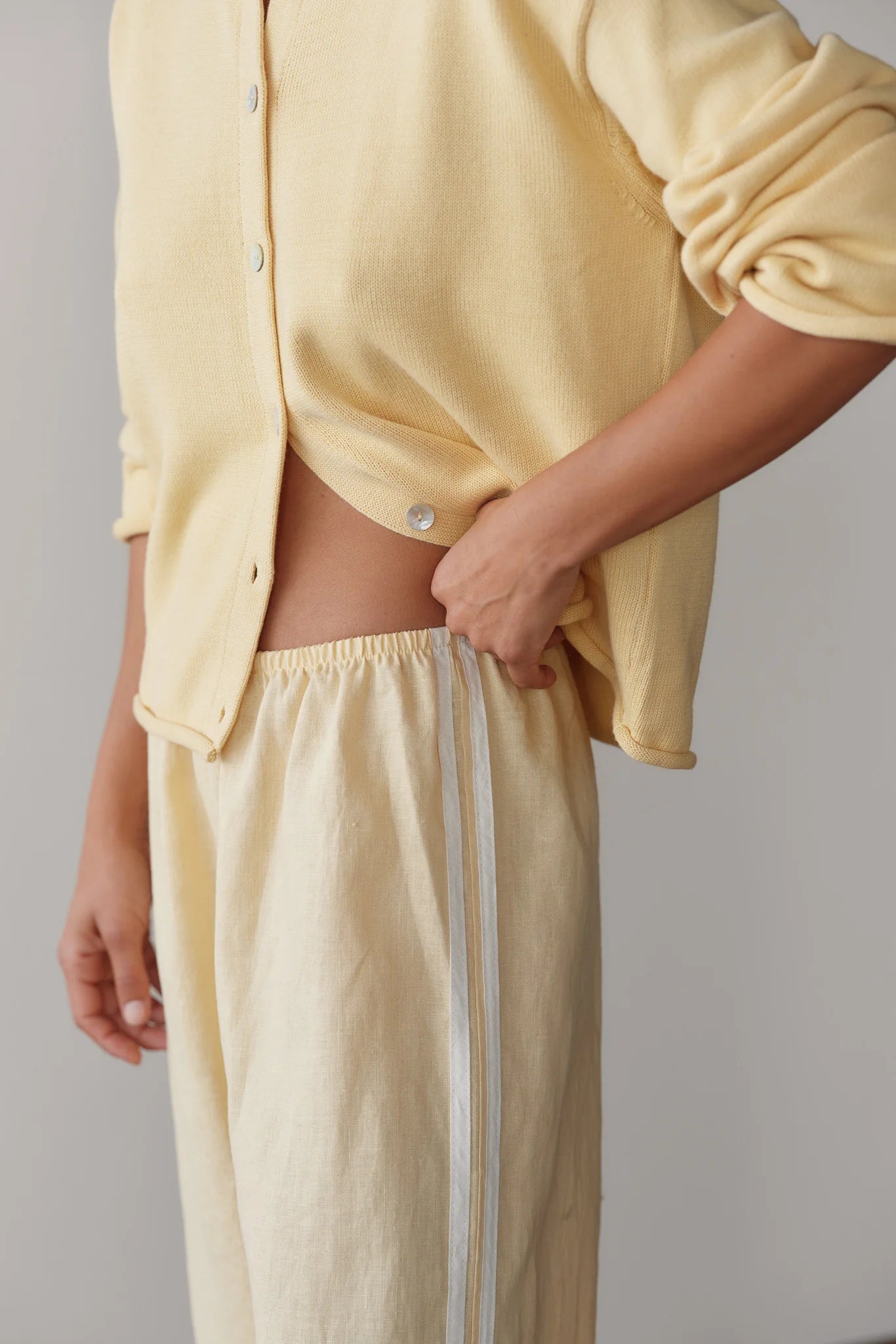 Linen Stripe Crop Pant - Butter