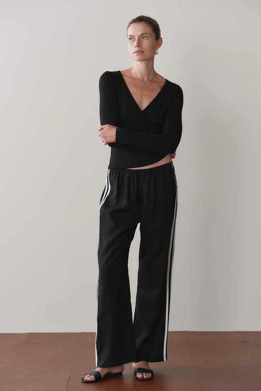 Linen Crop Stripe Pant - Jet