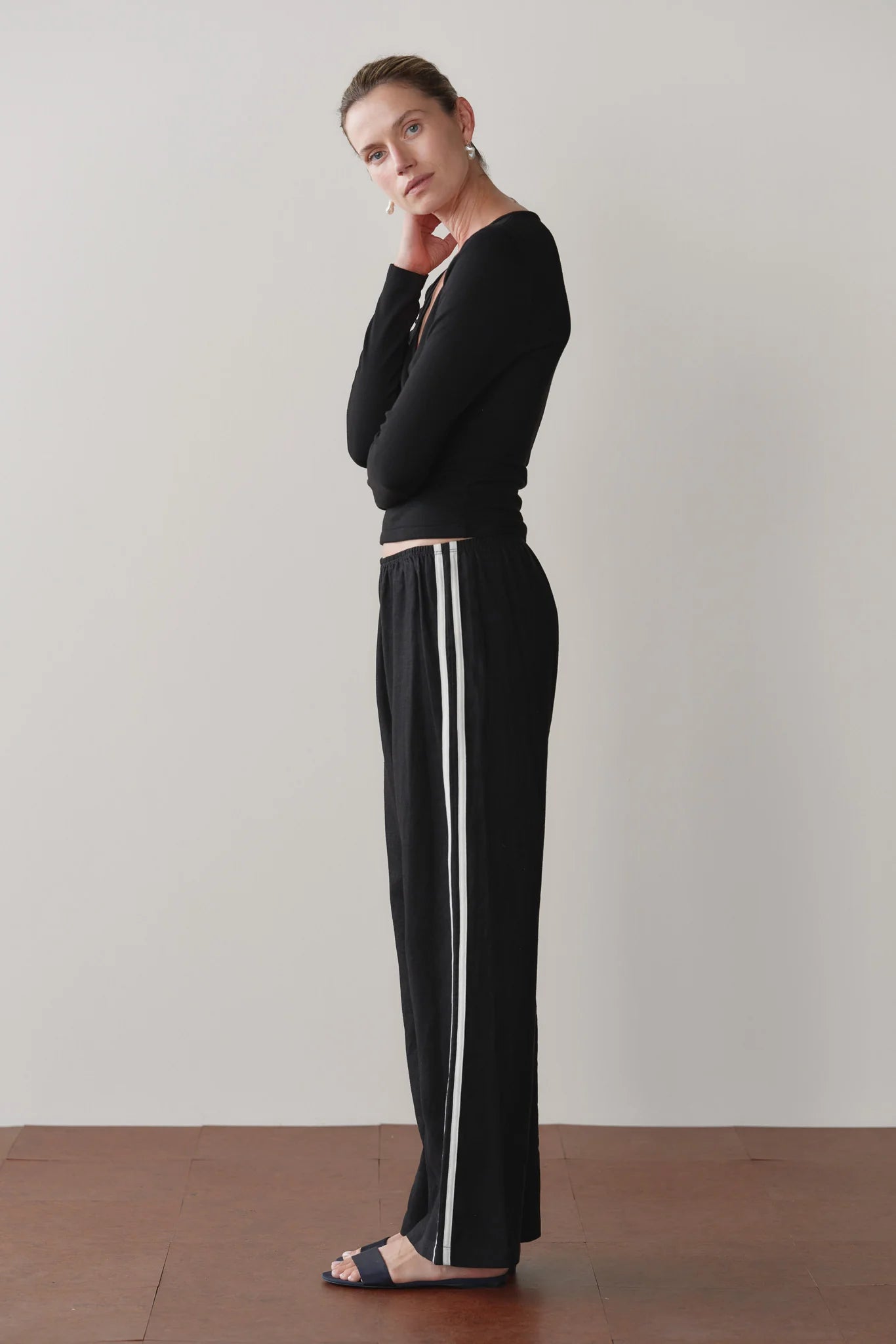 Linen Crop Stripe Pant - Jet
