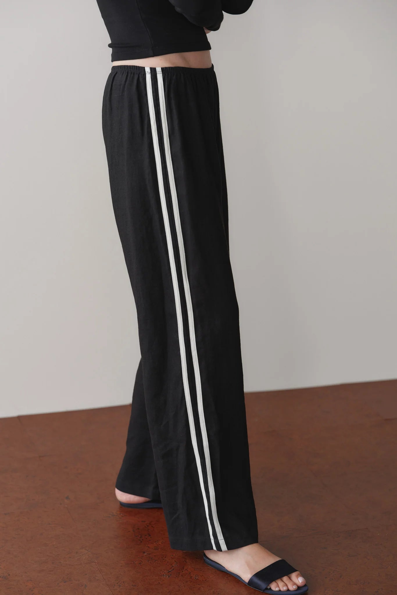 Linen Crop Stripe Pant - Jet