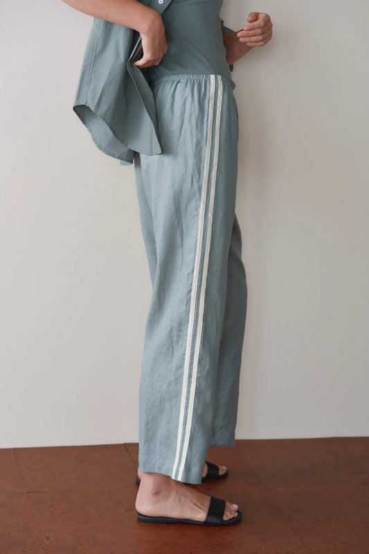 Linen Crop Stripe Pant - Sage