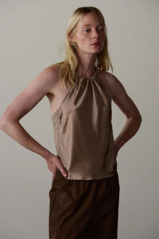Silk Halter Top - Shitake