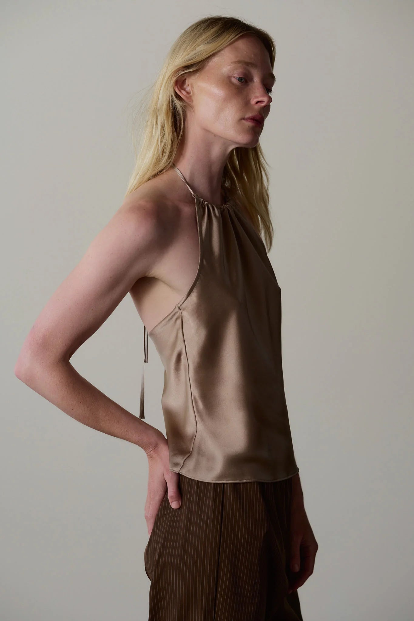 Silk Halter Top - Shitake