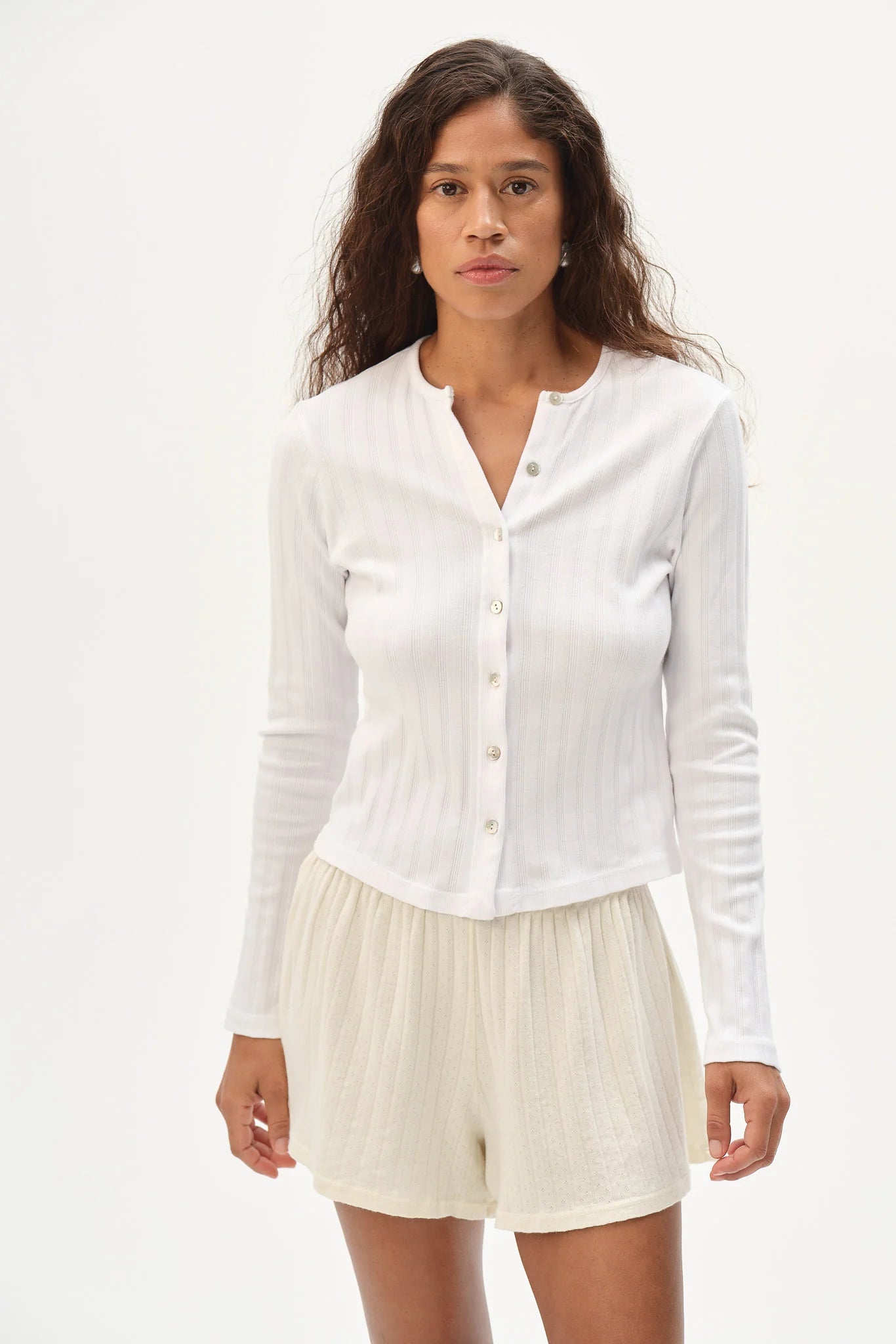 Varied Rib Cardi - Powder