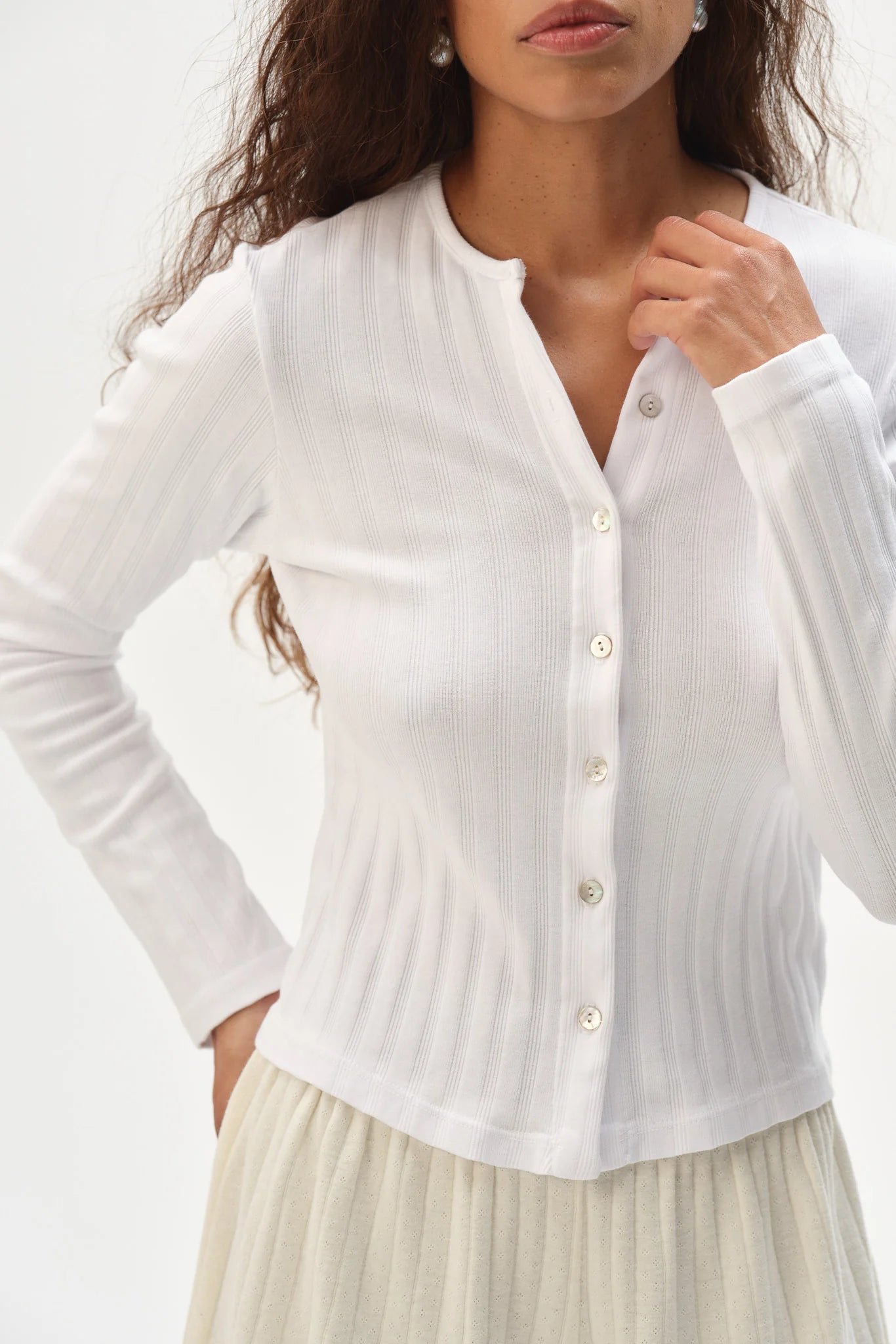 Varied Rib Cardi - Powder