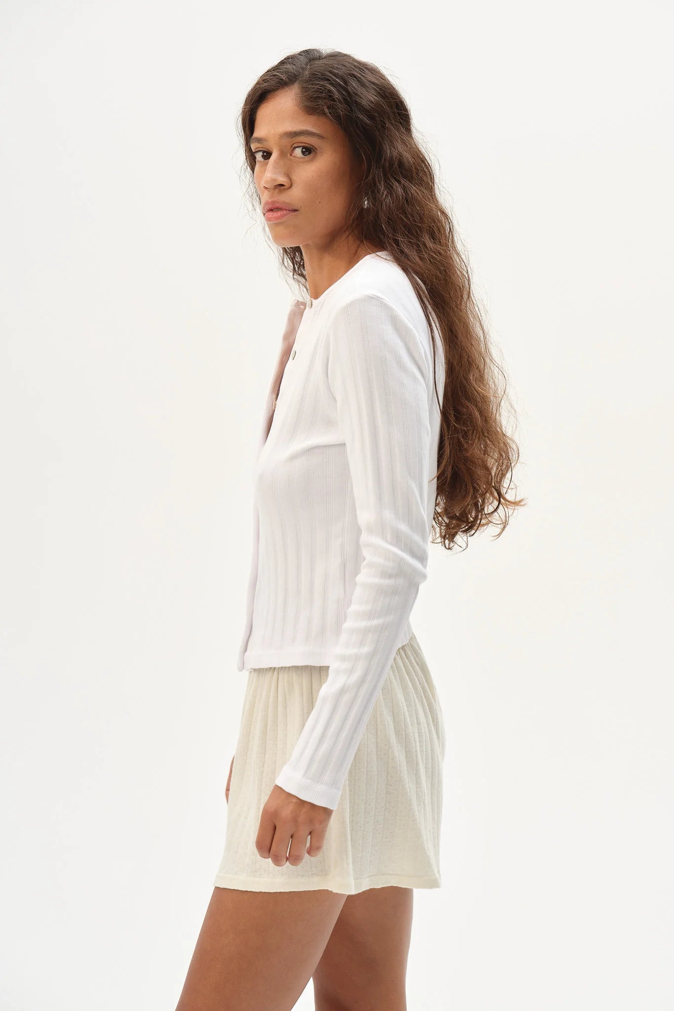 Varied Rib Cardi - Powder