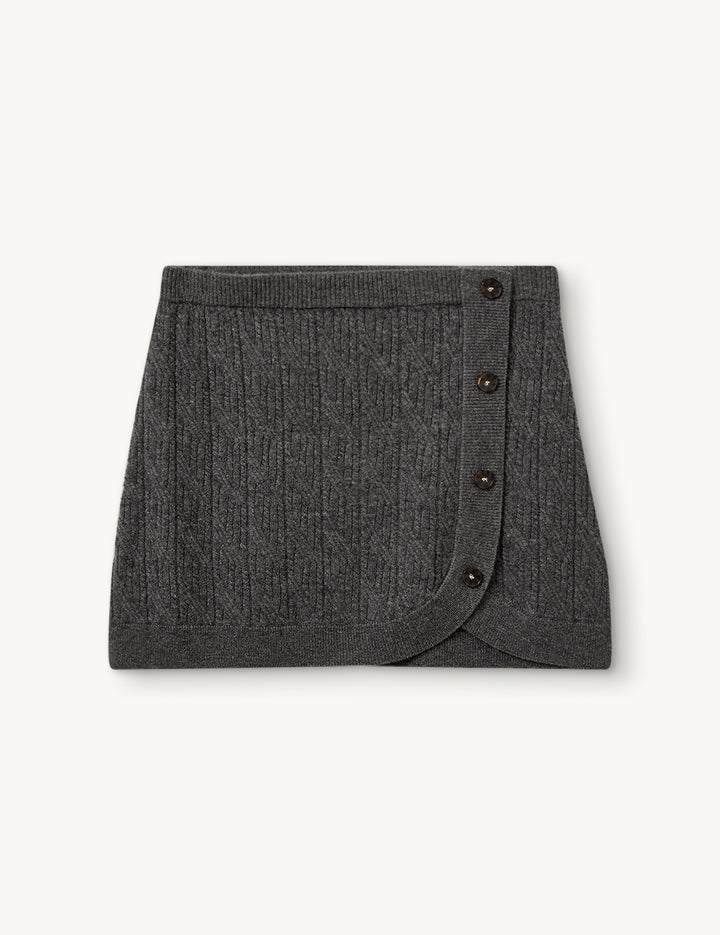 Knitted Como Mini Cable Skirt - Grey Melange