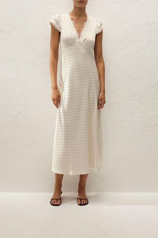 Mina Midi Dress - Polka Dot Antique White