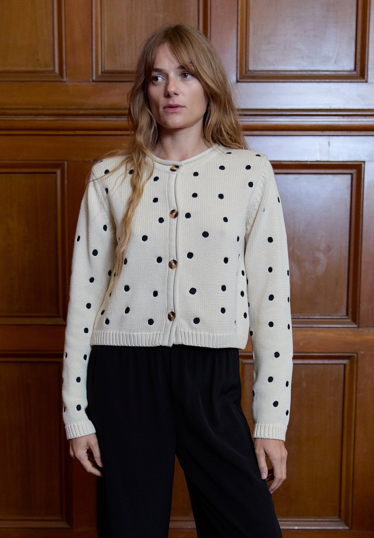 Maija Cardigan - Ivory / Polka Dot